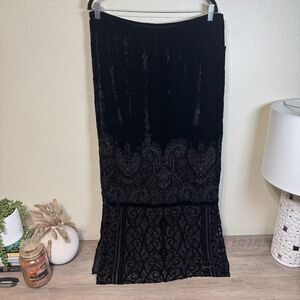 Vintage Black Velvet Burnout Beaded Silk Blend Maxi Skirt Sz 14 Gothic Whimsy